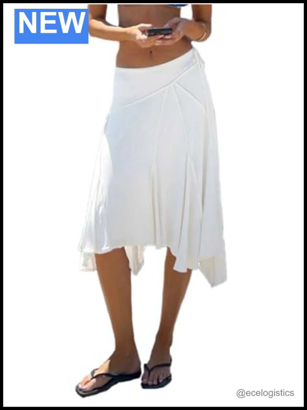 Flowy Asymmetrical Midi Skirt Pleated High Rise A-Line Summer